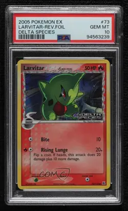 Larvitar (Delta Species) Reverse Foil Pokemon EX PSA 10 GEM MT 2005 - Image 1
