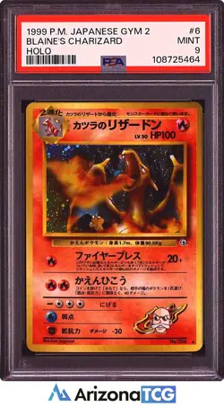 Pokemon 1999 Blaine's Charizard 6 Holo Gym 2 Japanese PSA 9 - Image 1