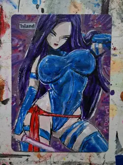 Altered Mtg Hand Painted Psylocke One Of A Kind Latex Anime Ninja Girl Island - Image 1