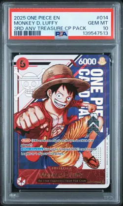 One Piece CCG Monkey D Luffy Alt Art Treasure Promo Holo PSA 10 Gem Mint - Image 1