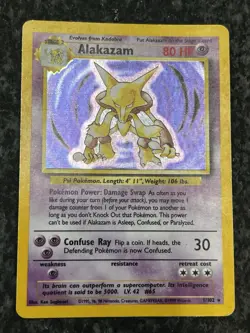 Alakazam 1/102 - Base Set Unlimited Holo Rare Pokemon Card Vintage MP - Image 2