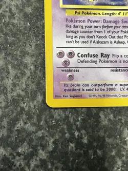 Alakazam 1/102 - Base Set Unlimited Holo Rare Pokemon Card Vintage MP - Image 3