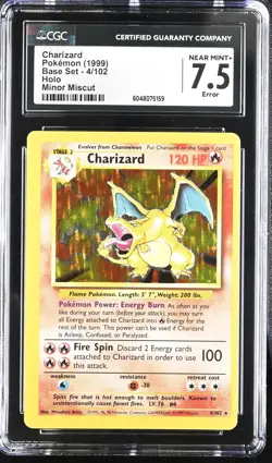 CGC 7.5 Charizard 1999 Base Set 4/102 Holo Minor Miscut Error Pokemon Card - Image 1