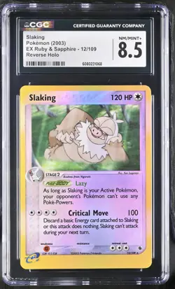 CGC 8.5 Slaking 2003 EX Ruby & Sapphire 12/109 Reverse Holo Pokemon Card - Image 1