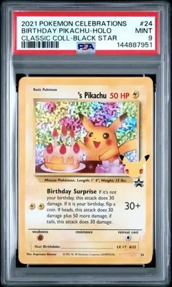 PSA 9 Birthday Pikachu 24 Pokemon Celebrations Classic Collection Sword Shield - Image 1