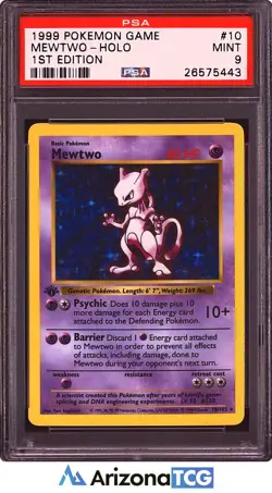 Pokemon 1999 Mewtwo 10/102 Holo Base Set 1st Edition PSA 9 - Image 1