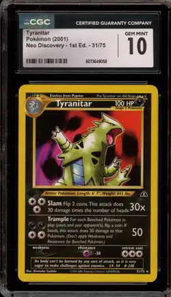 Pokemon Tyranitar Neo Discovery 1st Edition Rare #31 CGC 10 Gem Mint - Image 1