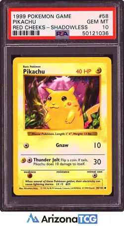 Pokemon 1999 Pikachu 58/102 Red Cheeks Shadowless Base Set GEM MINT PSA 10 - Image 1