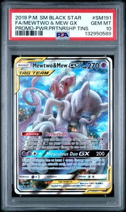 2019 POKEMON SM BLACK STAR PROMO #SM191 FULL ART/MEWTWO & MEW GX PSA 10 - Image 1