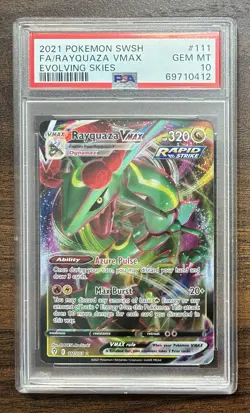 2021 POKEMON SWORD & SHIELD EVOLVING SKIES #111 FULL ART/RAYQUAZA VMAX PSA 10 - Image 1