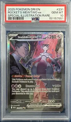 Pokemon 2025 Team Rocket's Mewtwo ex 231/182 SIR Destined Rivals GEM MINT PSA 10 - Image 1