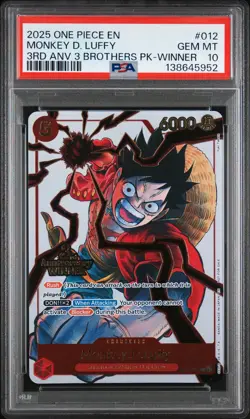 2025 ONE PIECE 3RD ANV TOURNAMENT 3 BROTHERS PACK WINNER MONKEY D. LUFFY PSA 10 - Image 1