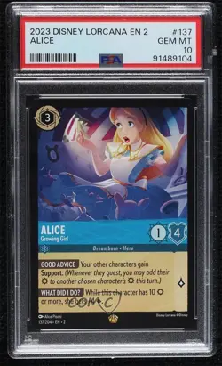 2023 Disney Lorcana Rise of the Floodborn 2 Alice - Growing Girl PSA 10 GEM MT - Image 1