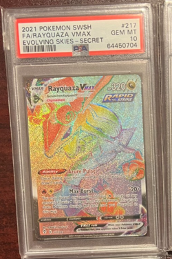 PSA 10 Rayquaza Vmax 217/203 Evolving Skies Rainbow Rare Graded Pokemon Card - Image 1