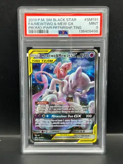 Pokemon PSA 9 MINT Mewtwo & Mew GX SM191 Power Partnership Tin Promo Holo S#9496 - Image 1
