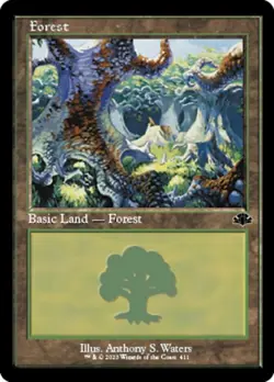 1 x Forest (411) - Foil - Retro Frame - Dominaria Remastered - Moderate Play - M - Image 1