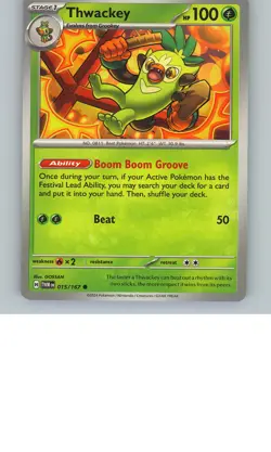 Pokemon Twilight Masquerade #015/167 Thwackey Non-Holo - Image 1