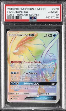 2018 POKEMON SUN & MOON LOST THUNDER SECRET #220 FULL ART/SUICUNE GX PSA 10 - Image 1