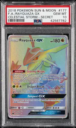 2018 POKEMON SUN & MOON CELESTIAL STORM SECRET #177 FULL ART/RAYQUAZA GX PSA 10 - Image 1