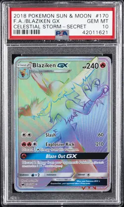 2018 POKEMON SUN & MOON CELESTIAL STORM SECRET #170 FULL ART/BLAZIKEN GX PSA 10 - Image 1