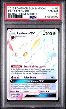 PSA 10 LEAFEON GX 157 ULTRA PRISM SECRET RAINBOW RARE POKEMON - Image 1