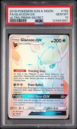 PSA 10 GLACEON GX 159 ULTRA PRISM SECRET RAINBOW RARE SUN MOON POKEMON GEM MINT - Image 1