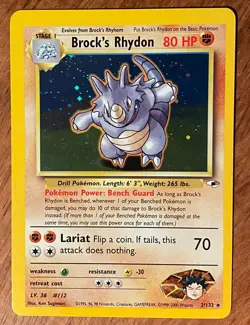 2000 Brock's Rhydon Holo Rare Holo Gym Heroes 002/132 NM Pokemon TCG Vintage - Image 1