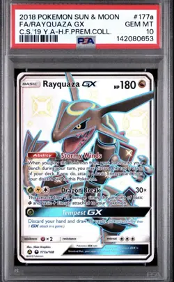 POKEMON SUN & MOON CELESTIAL STORM #177A FULL ART/RAYQUAZA GX PSA 10 New Cert - Image 1