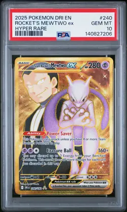 2025 POKEMON DRI EN-DESTINED RIVALS HYPER RARE TEAM ROCKET'S MEWTWO EX PSA 10 - Image 1