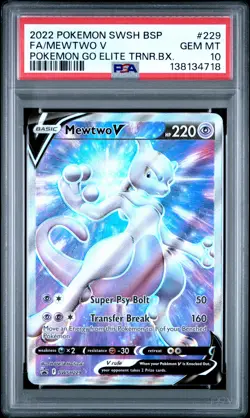 2022 POKEMON SWSH BLACK STAR PROMO #229 FULL ART/MEWTWO V PSA 10 - Image 1