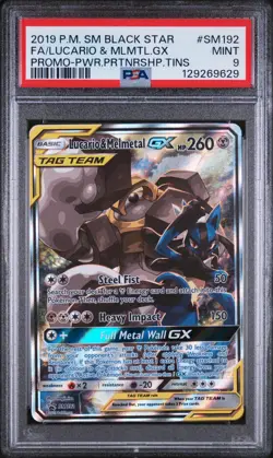 PSA 9 Lucario & Melmetal GX #SM192 2019 Pokemon SM Sun & Moon Tag Team Tins Blac - Image 1