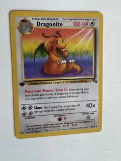 Pokemon Dragonite 1st Edition Fossil Rare 100 HP Card 19/62 Wizards 1999 - Image 1