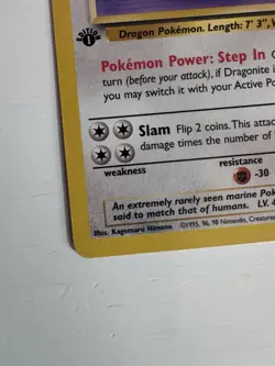 Pokemon Dragonite 1st Edition Fossil Rare 100 HP Card 19/62 Wizards 1999 - Image 5