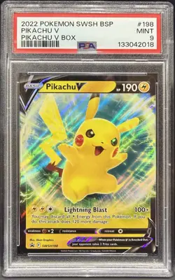 Pokemon TCG: Pikachu V SWSH198 SWSH: Sword & Shield Promo Cards Holo PSA 9 - Image 1