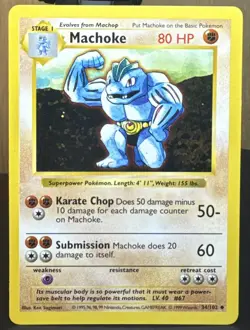 Pokemon Pokemon TCG Machoke 034/102 Base Set Shadowless Card - Image 1