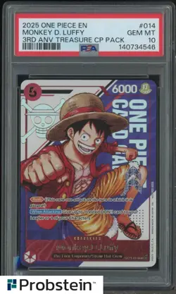 2025 One Piece EN 3rd Anniversary Treasure CP Pack #014 Monkey D. Luffy PSA 10 - Image 1
