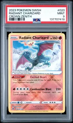 3529 Radiant Charizard 2023 Pokemon Sword & Shield Crown Zenith #020 PSA 9 Mint - Image 1