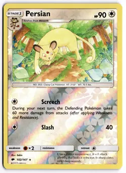 Pokemon TCG Persian 102/147 SM - Burning Shadows Rare Reverse Holo - Image 1