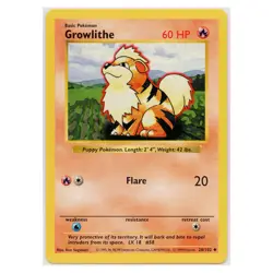 1999 Vintage Pokemon Growlithe Shadowless Base Set WOTC #28/102 LP - Image 1