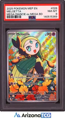 Pokemon 2025 Meloetta 026 Holo Mega Diancie ex Mega Battle Deck PSA 8 - Image 1