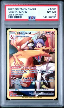 2022 Pokemon Sword & Shield Full Art Charizard Lost Origin #TG03 PSA 8 NM-MT - Image 1