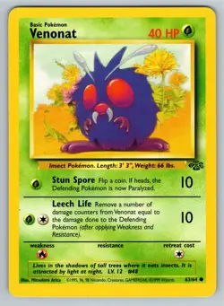 Pokemon TCG Venonat Jungle 63/64 Regular Unlimited Common - Mitsuhiro Arita - Image 1