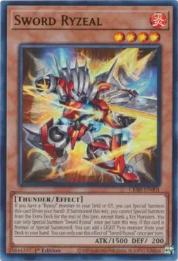 Yugioh! LP Sword Ryzeal - CRBR-EN001 - Ultra Rare - 1st Edition Lightly Played, - Image 1