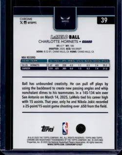 2025-26 Topps Chrome Teal Refractors #39 LaMelo Ball 56/299 - Image 2