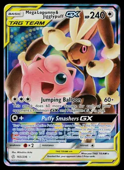 Pokemon Card Cosmic Eclipse Mega Lopunny & Jigglypuff GX 165/236 Rare GX Holo - Image 1