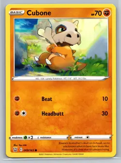 Cubone 069/163 Battle Styles Pokemon TCG Fighting Type Basic Common Card - Image 1