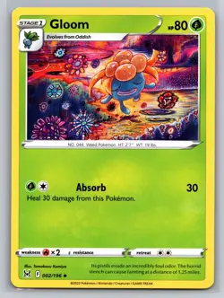 Gloom 002/196 Lost Origin Uncommon Pokemon TCG Grass Type Stage 1 Card - Image 1