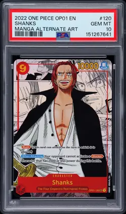 2022 ONE PIECE OP01-ROMANCE DAWN MANGA ALTERNATE ART #120 SHANKS PSA 10 - Image 1