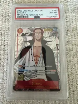 2022 ONE PIECE OP01-ROMANCE DAWN MANGA ALTERNATE ART #120 SHANKS PSA 10 - Image 1