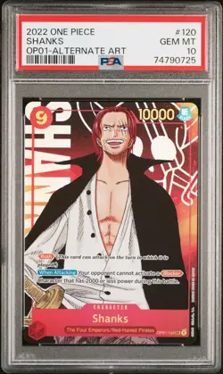 PSA 10 GEM MINT Shanks 2022 One Piece Romance Dawn OP01-120 Alternate Art 1st ed - Image 1